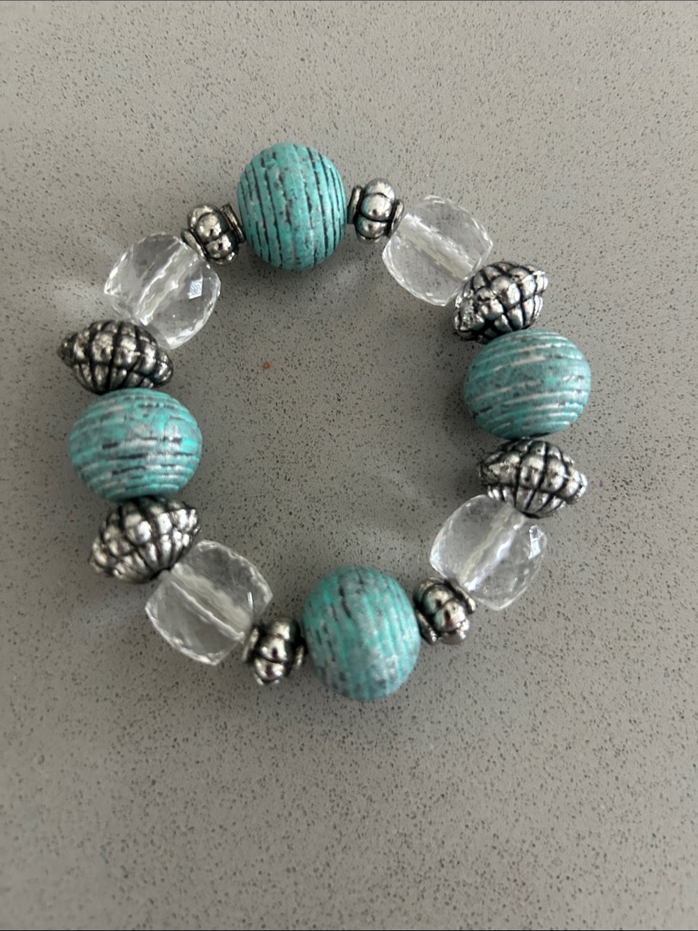 Turquoise Bead and Silver Accent Stretch Bracelet